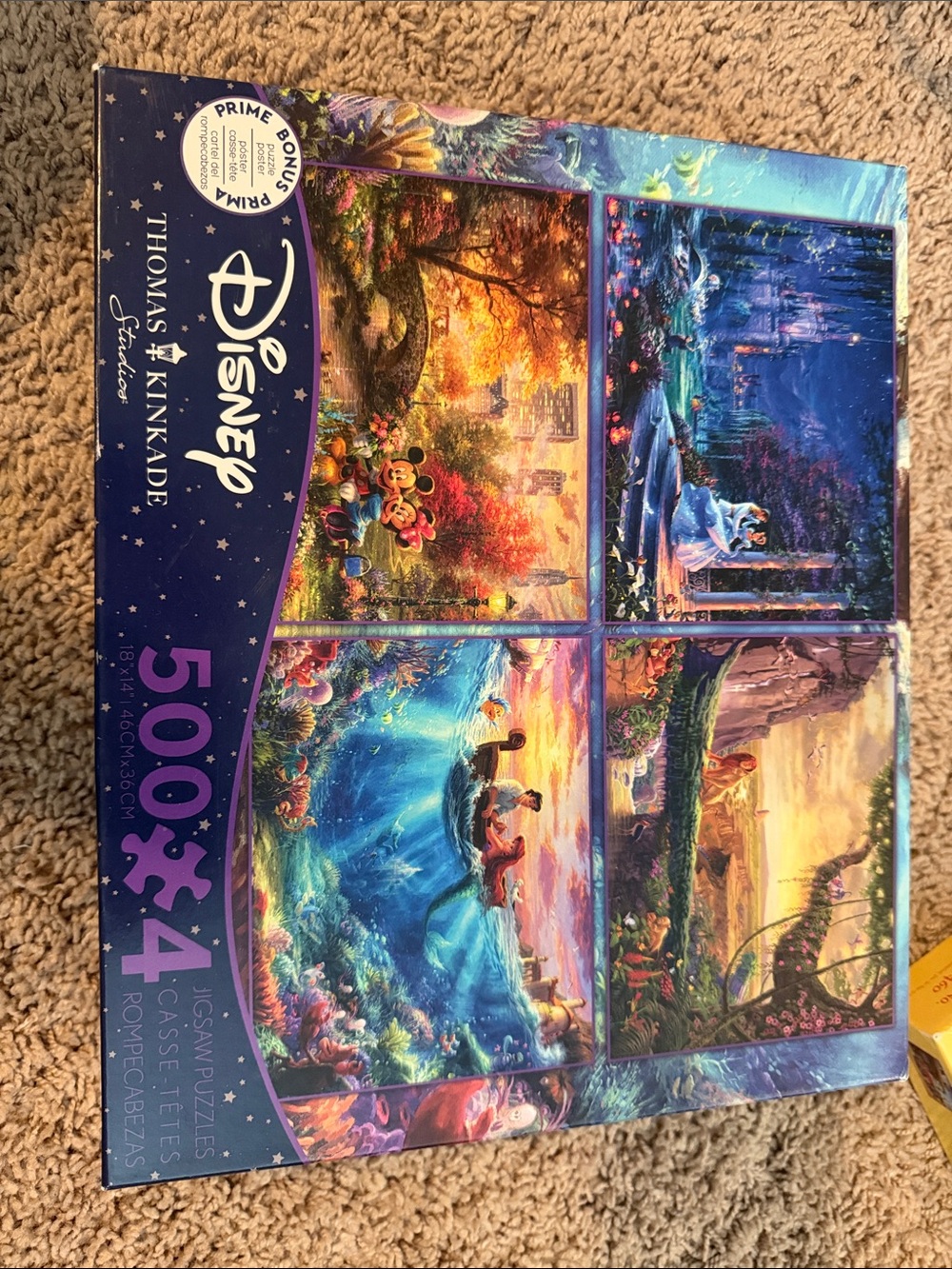 Disney Thomas Kinkade 4-Image Jigsaw Puzzle Set - Blue, Purple, Gold, Green